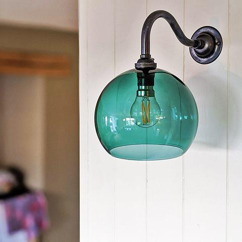 SOHO TEAL Glass Wall Light - Small in Bronze