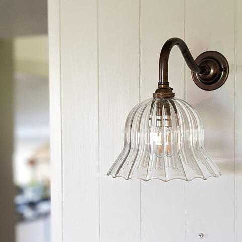 BODIUM RIBBED Glass Wall Light - Small in Antique Brass
