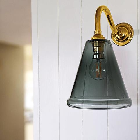 RYE SMOKED Glass Wall Light - Small in Polished Brass