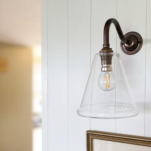 RYE CLEAR Glass Wall Light - Small in Antique Brass