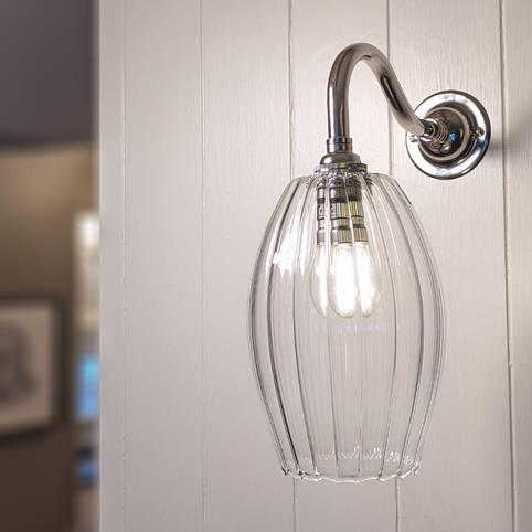 CAMBER RIBBED Glass Wall Light - Small in Nickel