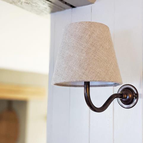 FINBERRY CREAM LINEN Lamp Shade Wall Light in Antique Brass