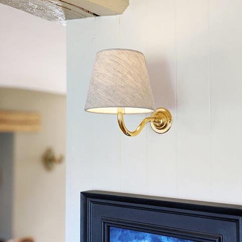 FINBERRY CREAM LINEN Lamp Shade Wall Light in Polished Brass