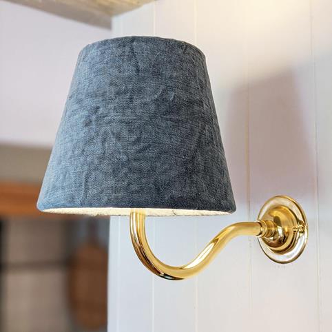 FINBERRY BLUE VELVET Lamp Shade Wall Light in Polished Brass