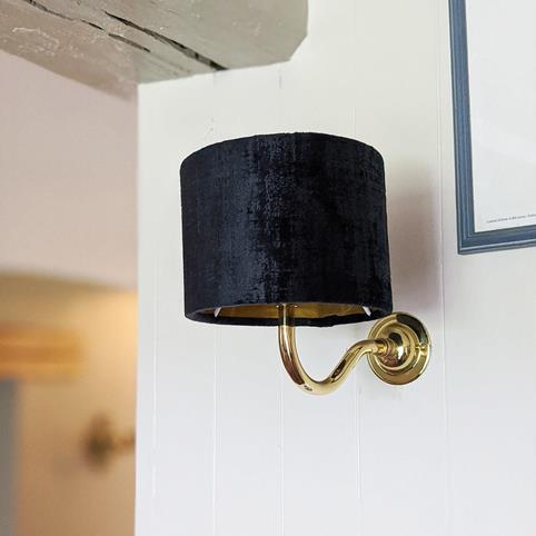 ECCLES BLACK VELVET Lamp Shade Wall Light in Polished Brass