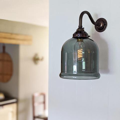 HYTHE SMOKED Glass Wall Light - Small in Antique Brass