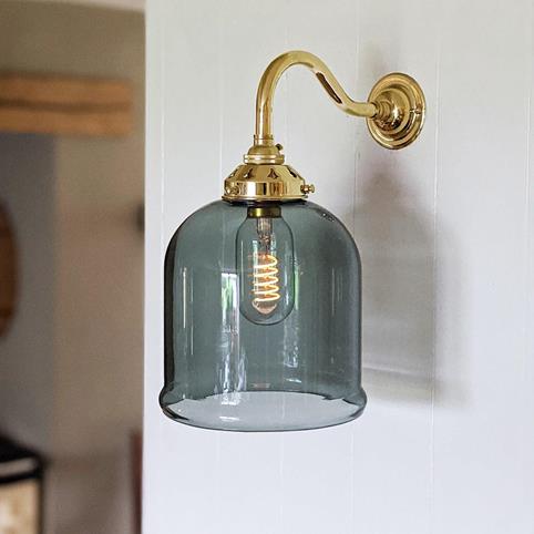 HYTHE SMOKED Glass Wall Light - Small in Polished Brass