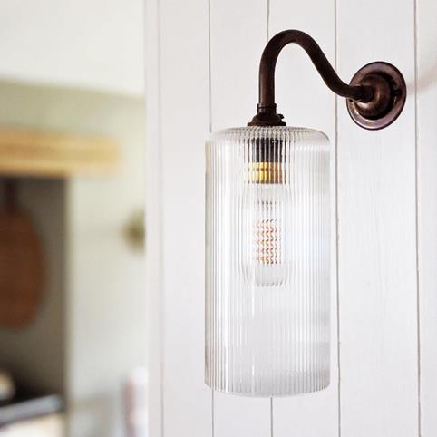BROOK RIBBED Glass Wall Light in Antique Brass