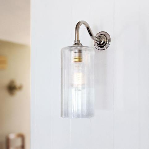 BROOK RIBBED Glass Wall Light in Nickel
