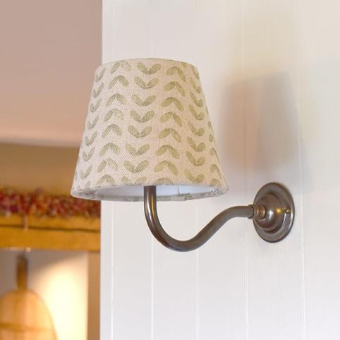 SYCAMORE GREEN LINEN SHADE Wall Light in Antique Brass