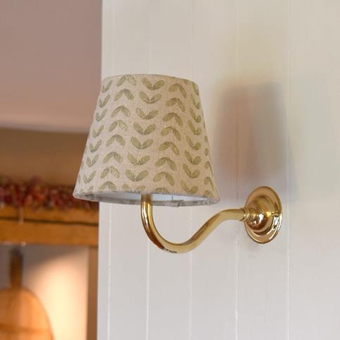 SYCAMORE GREEN LINEN SHADE Wall Light in Polished Brass
