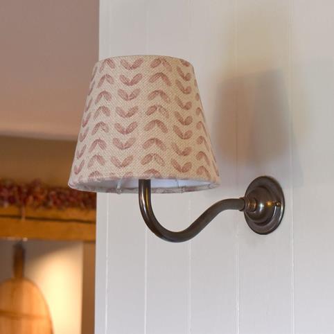 SYCAMORE PINK LINEN SHADE Wall Light in Antique Brass