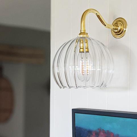 SOHO RIBBED Glass Globe Wall Light - Medium in Polished Brass