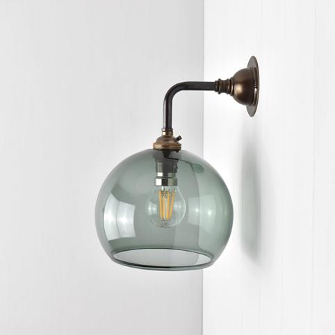 SOHO SMOKED Small Elbow Glass Globe Wall Light in Antique Brass