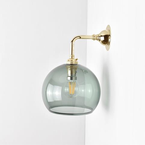 SOHO SMOKED Small Elbow Glass Globe Wall Light in Polished Brass