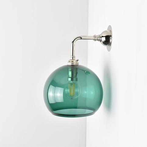 SOHO TEAL Small Elbow Glass Globe Wall Light in Nickel