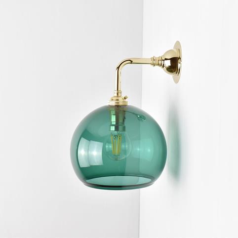 SOHO TEAL Small Elbow Glass Globe Wall Light in Polished Brass