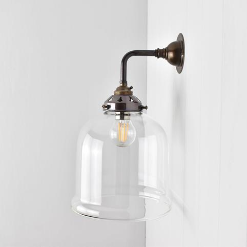 HYTHE CLEAR Small Elbow Wall Light in Antique Brass