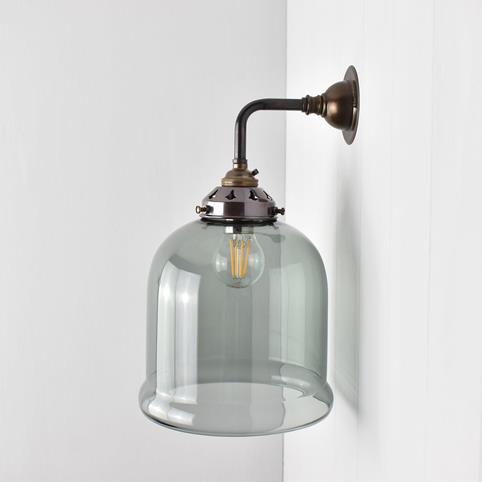 HYTHE SMOKED Small Elbow Wall Light in Antique Brass